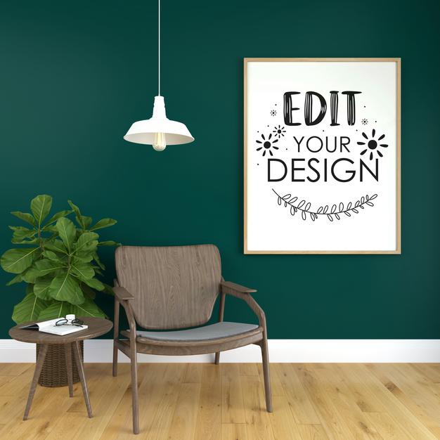 Poster Frame In Living Room Psd Mockup Psd