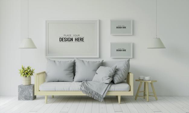 Poster Frame In Living Room Psd Mockup Psd