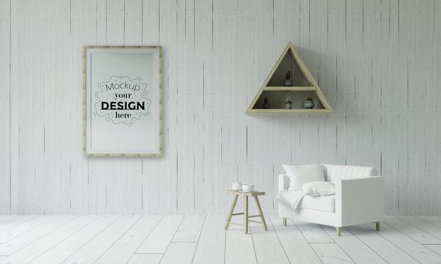 Poster Frame In Living Room Psd Mockup Psd