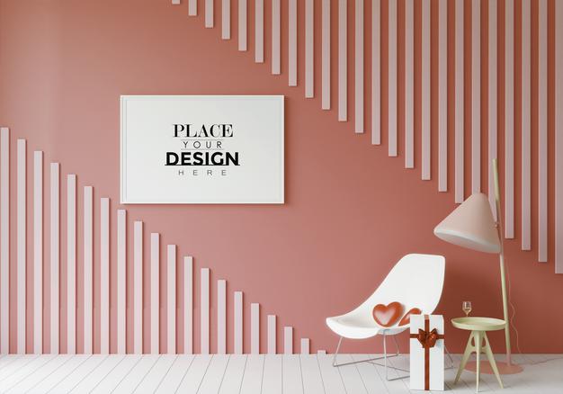 Poster Frame In Living Room Psd Mockup Psd
