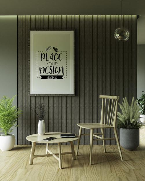 Poster Frame In Living Room Psd Mockup Psd