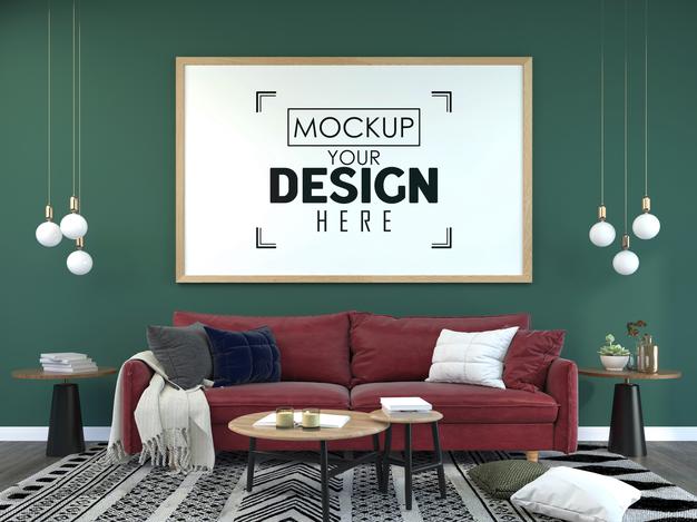Poster Frame In Living Room Psd Mockup Psd