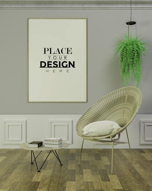 Poster Frame In Living Room Psd Mockup Psd