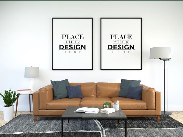 Poster Frame In Living Room Psd Mockup Psd
