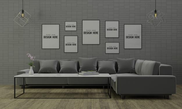 Poster Frame In Living Room Psd Mockup Psd