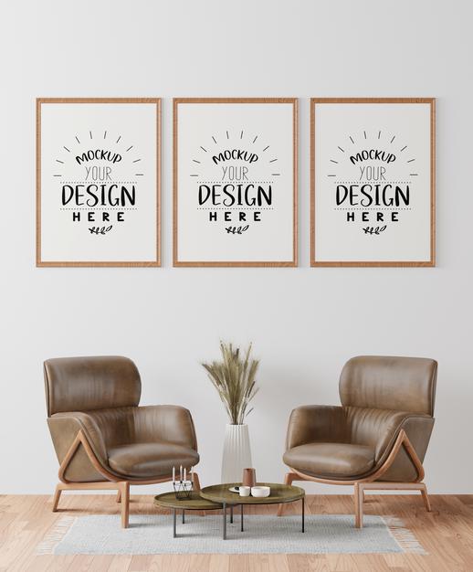 Poster Frame In Living Room Psd Mockup Psd