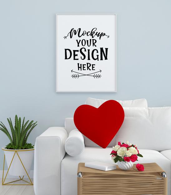 Poster Frame In Living Room Psd Mockup Psd