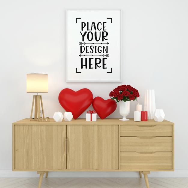 Poster Frame In Living Room Psd Mockup Psd