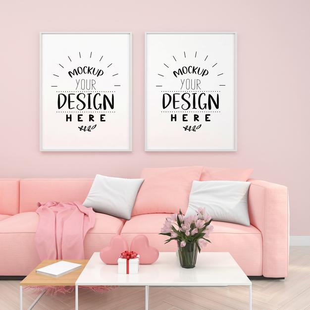 Poster Frame In Living Room Psd Mockup Psd