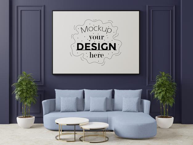 Poster Frame In Living Room Psd Mockup Psd