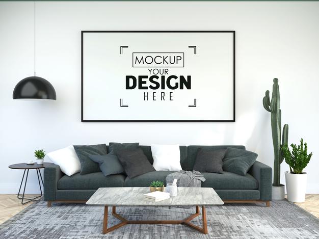 Poster Frame In Living Room Psd Mockup Psd