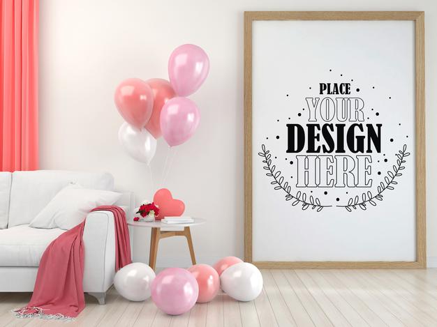 Poster Frame In Living Room Psd Mockup Psd