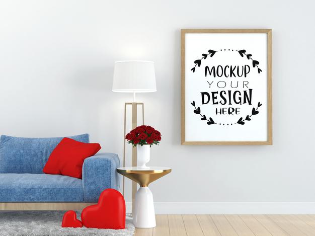 Poster Frame In Living Room Psd Mockup Psd