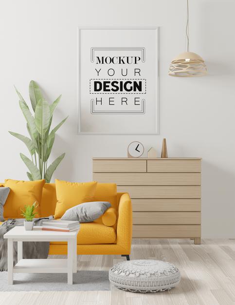 Poster Frame In Living Room Psd Mockup Psd