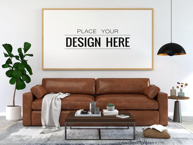 Poster Frame In Living Room Psd Mockup Psd