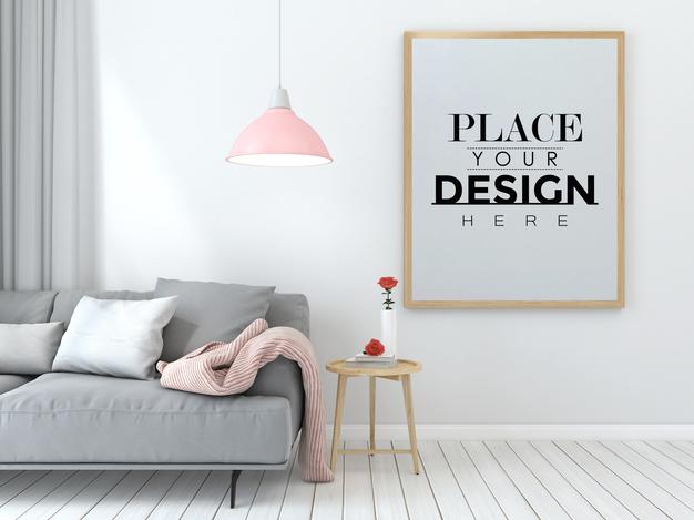 Poster Frame In Living Room Psd Mockup Psd