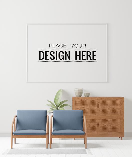 Poster Frame In Living Room Psd Mockup Psd