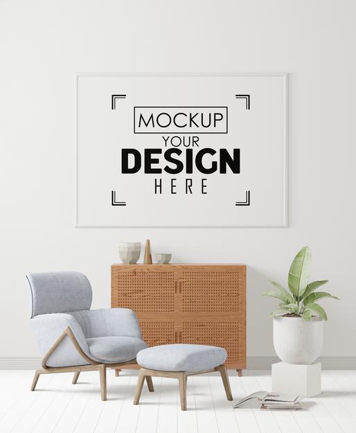 Poster Frame In Living Room Psd Mockup Psd