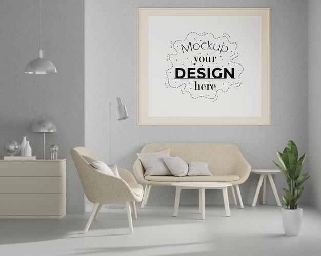 Poster Frame In Living Room Psd Mockup Psd