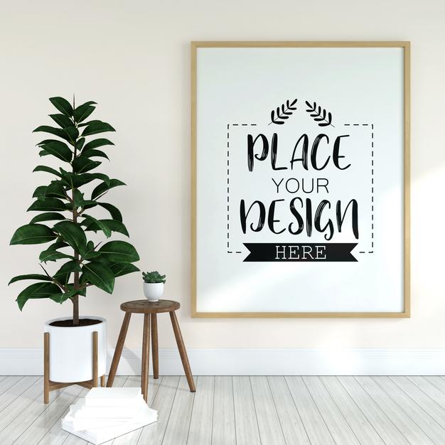 Poster Frame In Living Room Psd Mockup Psd