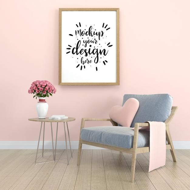 Poster Frame In Living Room Psd Mockup Psd