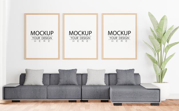 Poster Frame In Living Room Psd Mockup Psd
