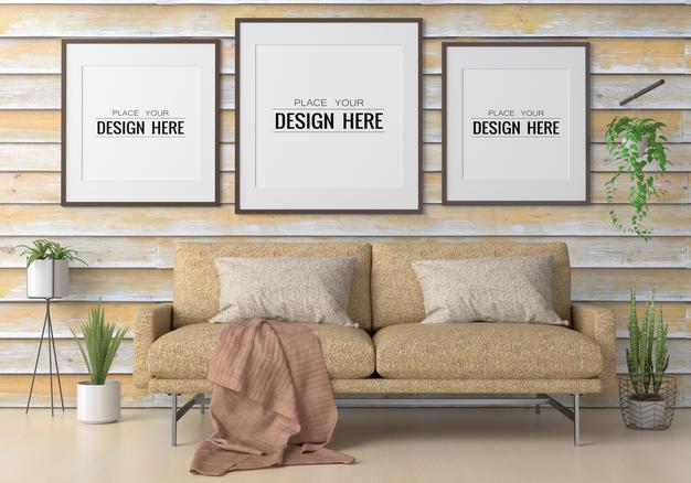 Poster Frame In Living Room Psd Mockup Psd