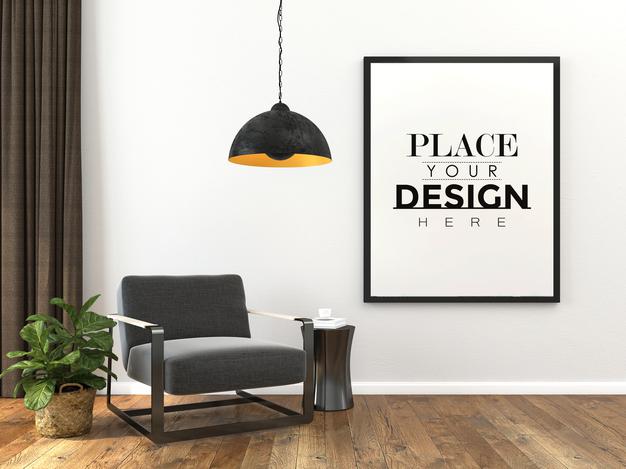 Poster Frame In Living Room Psd Mockup Psd