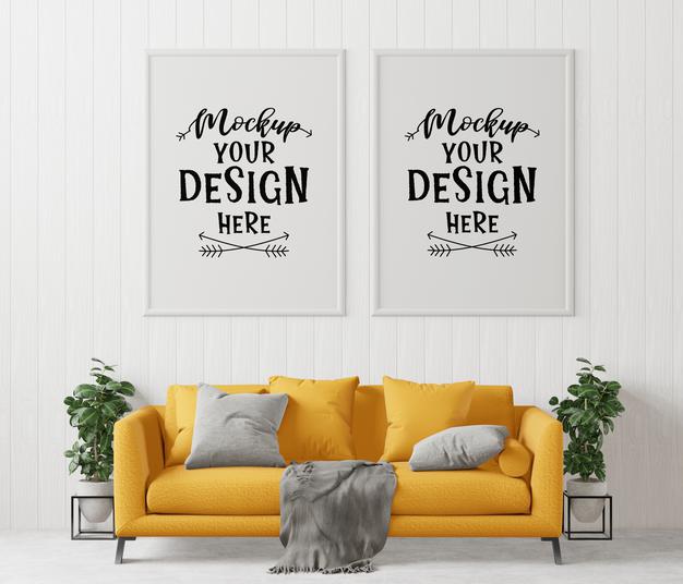Poster Frame In Living Room Psd Mockup Psd