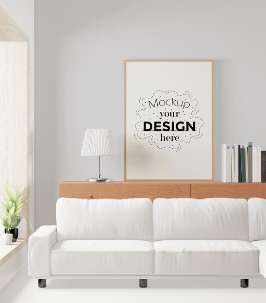 Poster Frame In Living Room Psd Mockup Psd