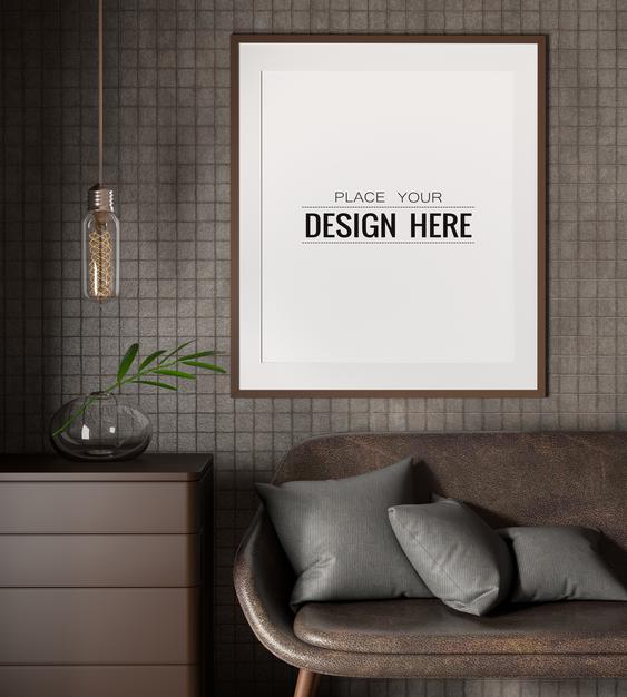Poster Frame In Living Room Psd Mockup Psd