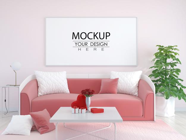 Poster Frame In Living Room Psd Mockup Psd
