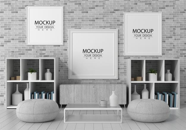 Poster Frame In Living Room Psd Mockup Psd