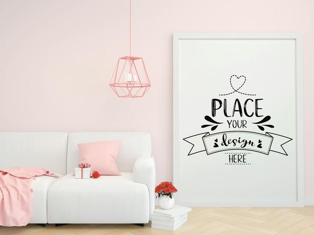 Poster Frame In Living Room Psd Mockup Psd
