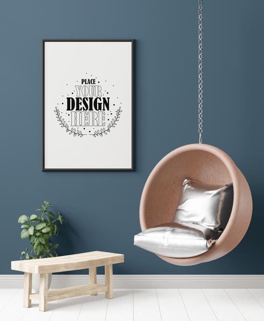 Poster Frame In Living Room Psd Mockup Psd