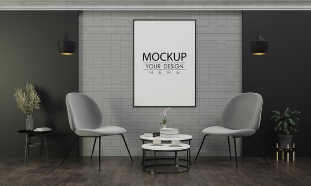 Poster Frame In Living Room Psd Mockup Psd