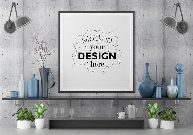 Poster Frame In Living Room Psd Mockup Psd