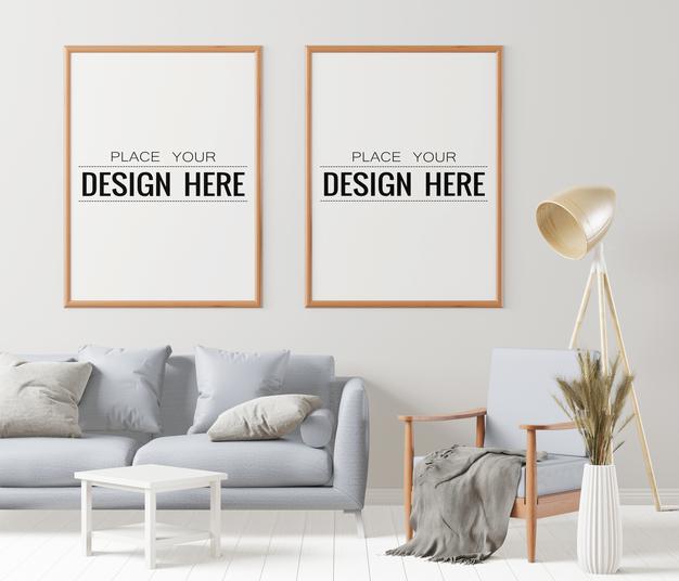 Poster Frame In Living Room Psd Mockup Psd