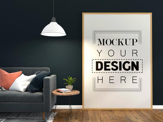 Poster Frame In Living Room Psd Mockup Psd