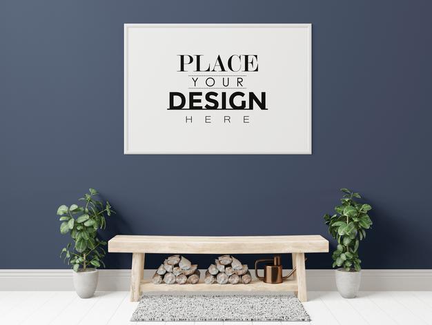 Poster Frame In Living Room Psd Mockup Psd