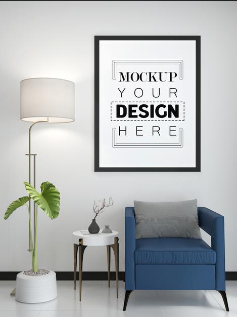 Poster Frame In Living Room Psd Mockup Psd