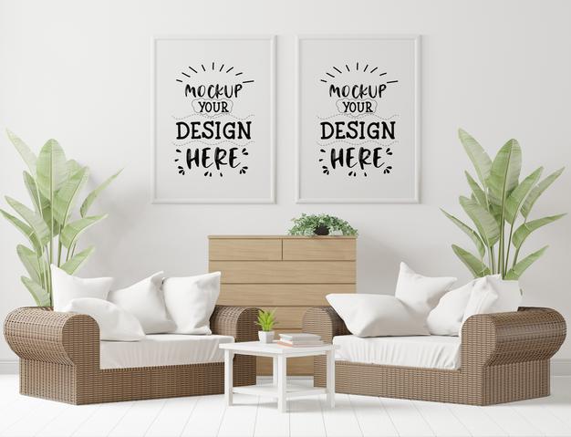 Poster Frame In Living Room Psd Mockup Psd