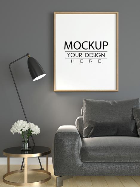 Poster Frame In Living Room Psd Mockup Psd