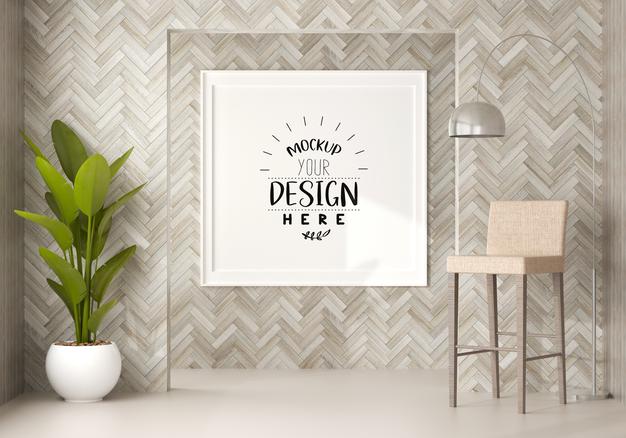 Poster Frame In Living Room Psd Mockup Psd