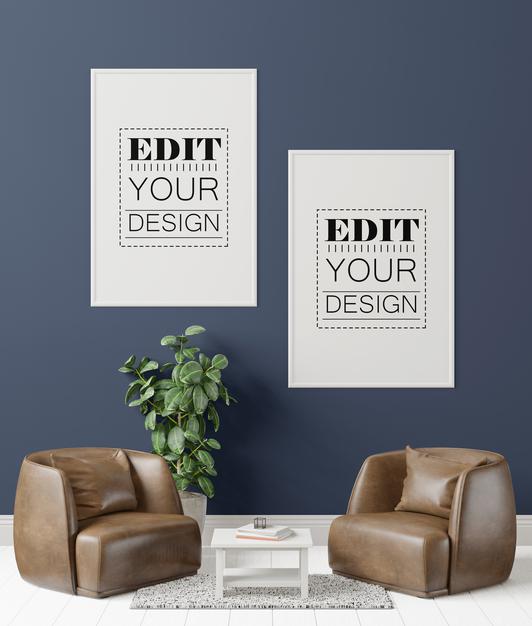 Poster Frame In Living Room Psd Mockup Psd