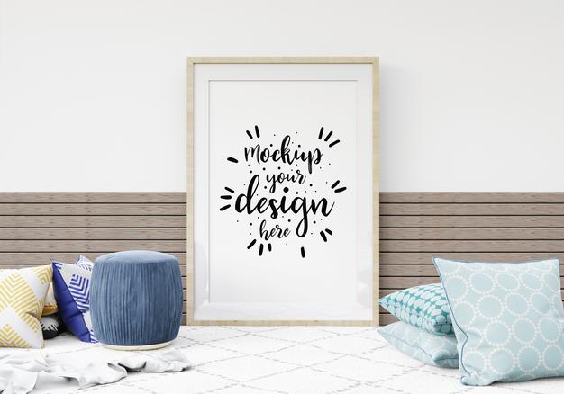 Poster Frame In Living Room Psd Mockup Psd