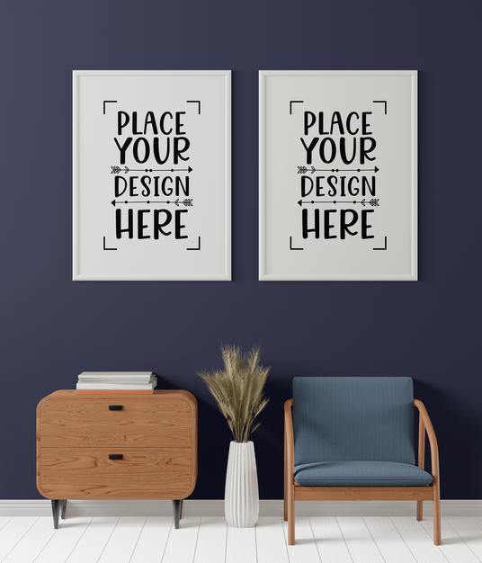 Poster Frame In Living Room Psd Mockup Psd