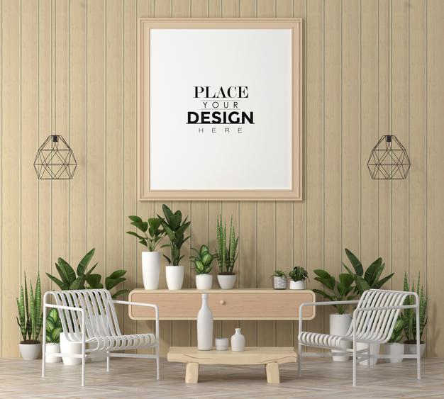 Poster Frame In Living Room Psd Mockup Psd