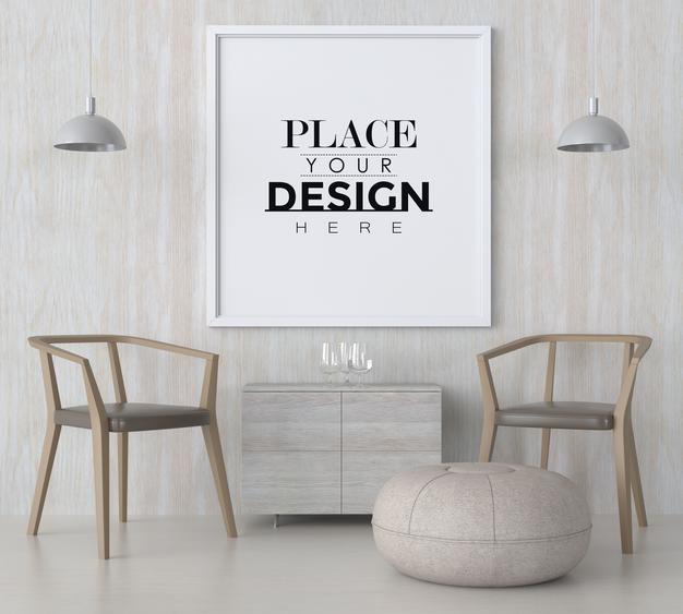 Poster Frame In Living Room Psd Mockup Psd