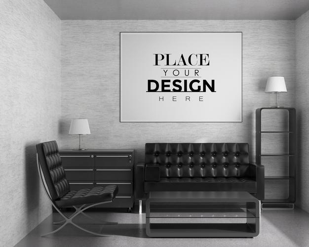 Poster Frame In Living Room Psd Mockup Psd